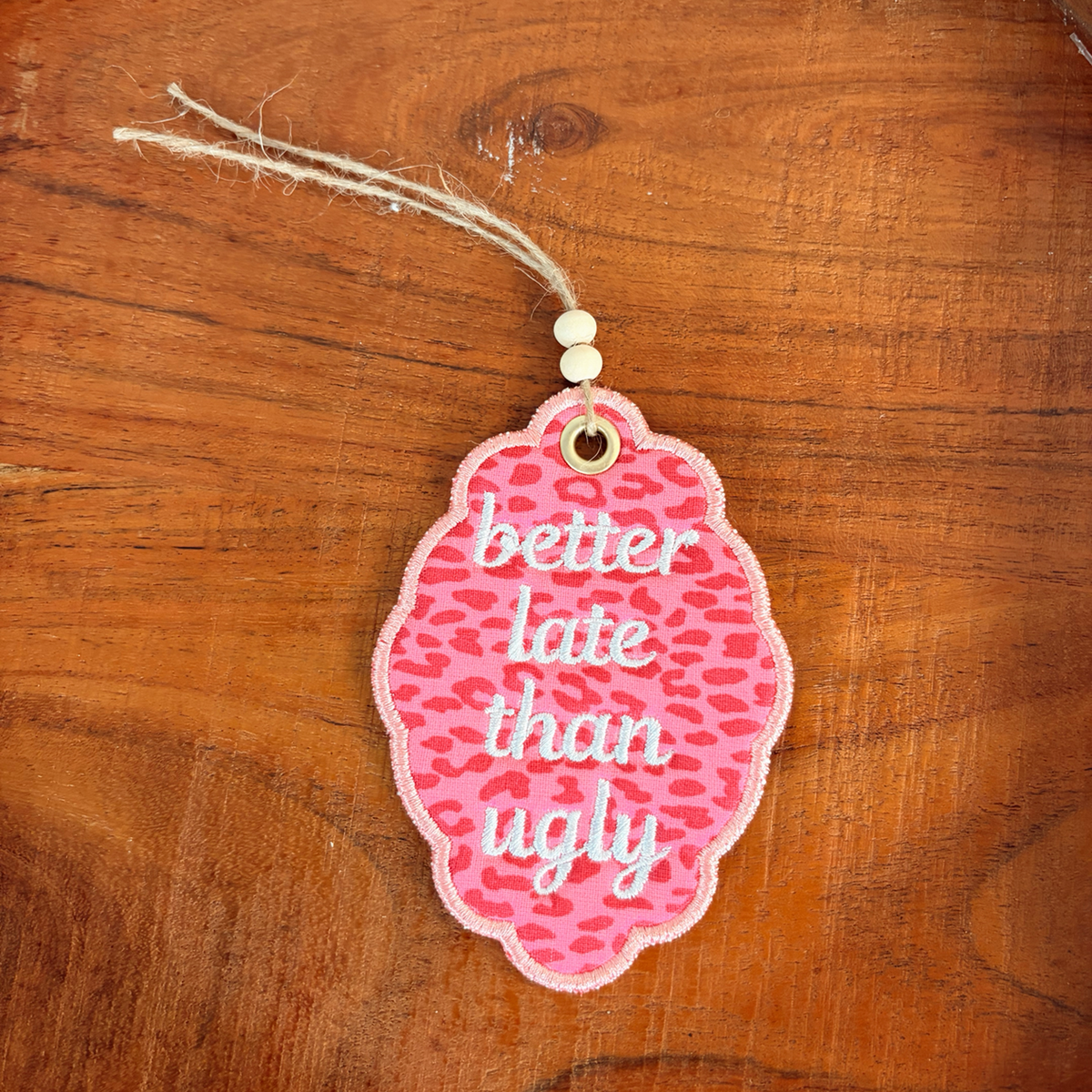 Pink Leopard Embroidered Rearview Mirror Charm