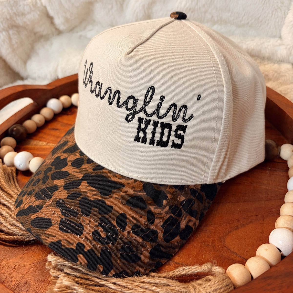 Wranglin’ Kids Embroidered Cheetah Print Trucker Hat