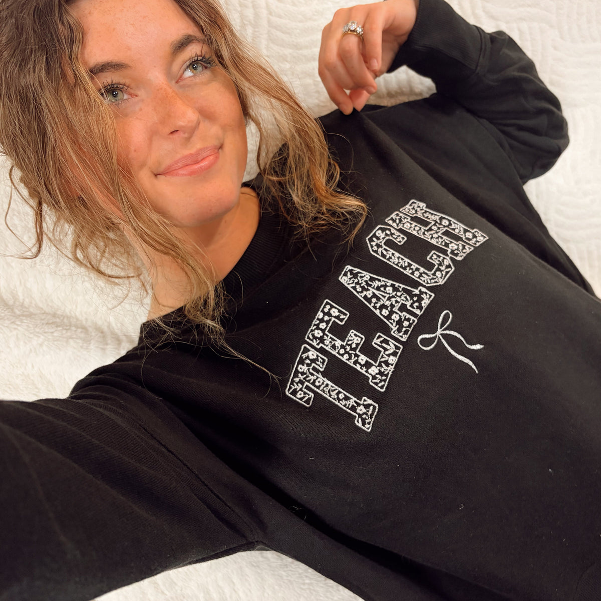 Floral TEACH Embroidered Crewneck