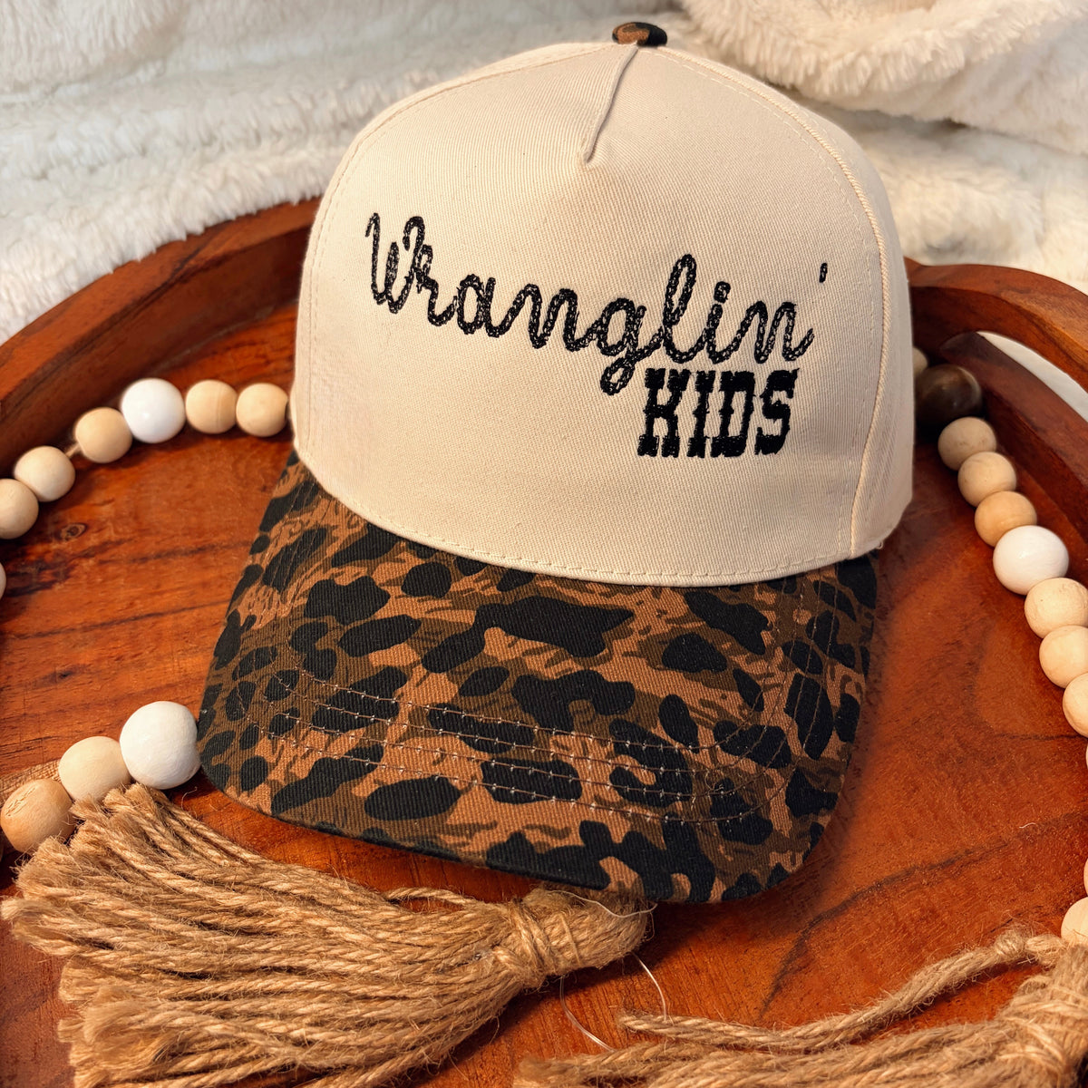 Wranglin’ Kids Embroidered Cheetah Print Trucker Hat