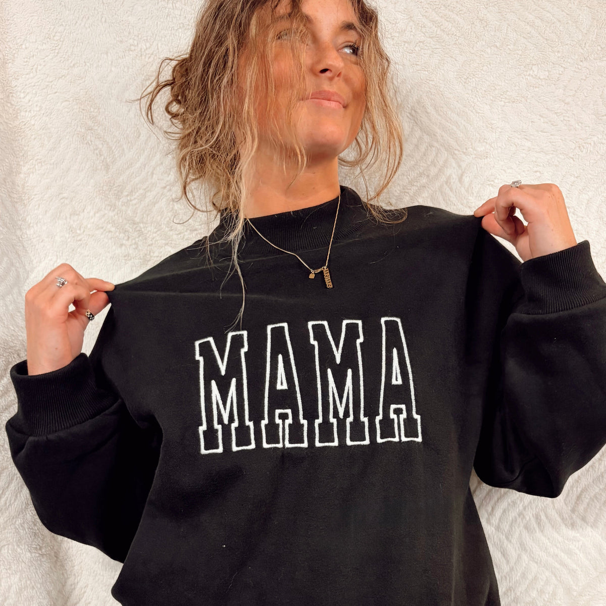 MAMA Embroidered Mockneck Crewneck