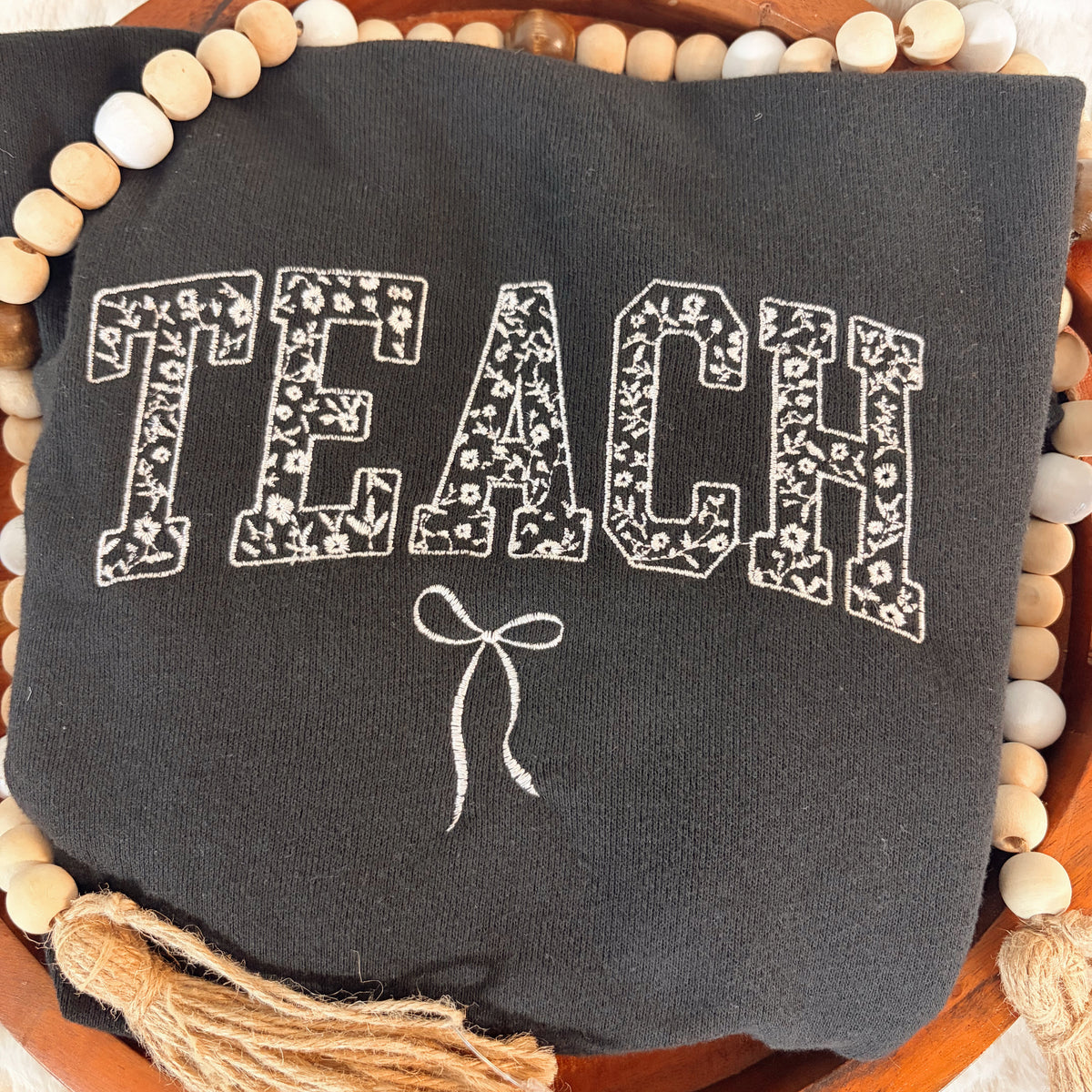 Floral TEACH Embroidered Crewneck